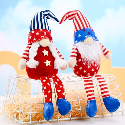 Gnomes Patriotiques du Jour de l'Indépendance Décoration en Peluche Étoiles Et Rayures Drapeau Américain Tomte Ornement pour Table