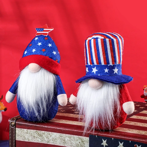Patriotic Independence Day Gnomes Decorations Red White Blue American Flag Star Stripes Fabric Felt Gnome Plush Ornaments For Home