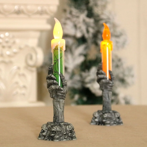 Candela Elettronica LED Mano di Fantasma Halloween Supporto a Mano di Scheletro Spettrale per Decorazione Festa Luce Gotica