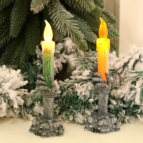 Candela Elettronica LED Mano di Fantasma Halloween Supporto a Mano di Scheletro Spettrale per Decorazione Festa Luce Gotica