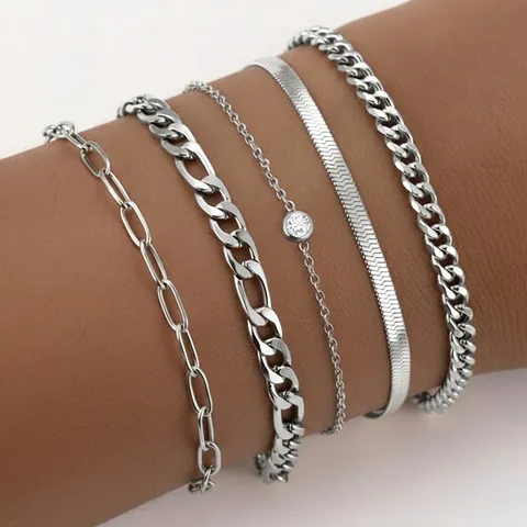 Bracciali In Acciaio Inossidabile Con Catena Serpente Cubana Graffetta Figaro Ciondolo Zircone Gioielli Punk Minimalisti