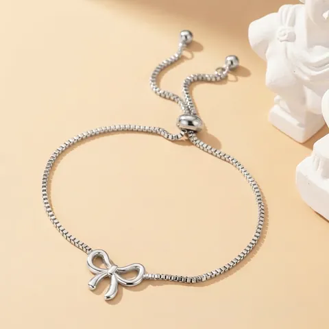 Bracelet Réglable avec Nœud en Acier Inoxydable pour Femme Chaîne Vénitienne Minimaliste Or Argent Pendentif Bijoux