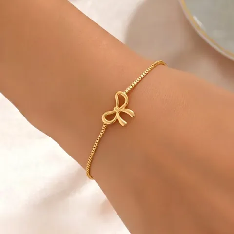 Bracelet Réglable avec Nœud en Acier Inoxydable pour Femme Chaîne Vénitienne Minimaliste Or Argent Pendentif Bijoux