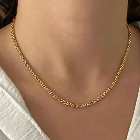 Collana A Catena Di Grano In Acciaio Inossidabile Vintage Placcata Oro 18K Spiga Maglia Torciata Gioielli Minimalisti