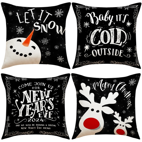 Kerstmis Kussenhoes Linnen Polyester Sneeuwpop Rendier Bedrukt Decoratieve Kussensloop Voor Bank Couch Feestdagen Decor