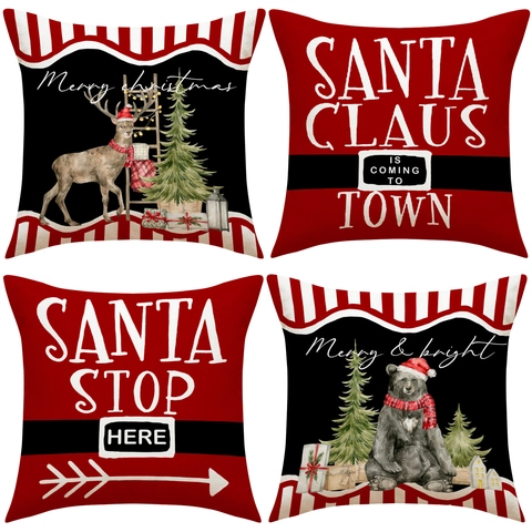 Fundas De Cojín De Navidad Lino Funda Decorativa Estampado Ciervo Oso Festivo Para Sofá Decoración Hogar Invierno