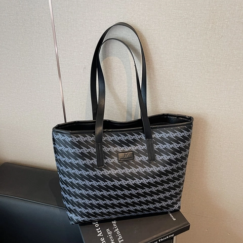 Borsa Tote Stampata da Donna Grande Capacità in Pelle PU Borsa a Spalla Geometrica per College Pendolarismo Quotidiano