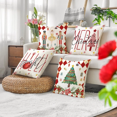 Christmas Nutcracker Ballet Dancer Throw Pillow Cover Polyester Linen Look Harlequin Decorative Cushion Case For Sofa