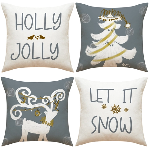 Weihnachts Kissenbezüge Rentier Weihnachtsbaum Druck Leinenoptik Feiertagsdeko Sofa Kissenhüllen