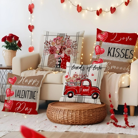 Fodere per Cuscini Decorativi per San Valentino Camion Rosso Cuore Stampato Federa Quadrata Decorazioni per Divano Casa