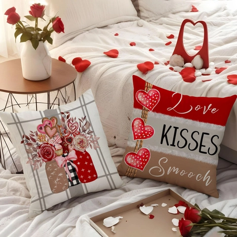 Fodere per Cuscini Decorativi per San Valentino Camion Rosso Cuore Stampato Federa Quadrata Decorazioni per Divano Casa