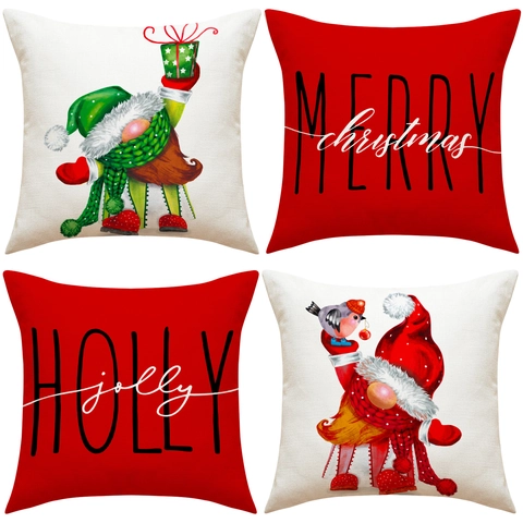 Christmas Pillowcase Cushion Cover Linen Texture Polyester Cartoon Gnome Merry Christmas For Home Sofa Holiday Decor