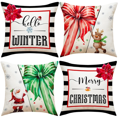 Fodera Per Cuscino Di Natale Lino Babbo Natale Renna Stampa Decorativa Federa Per Cuscino Casa Divano Decorazione Festa Natale