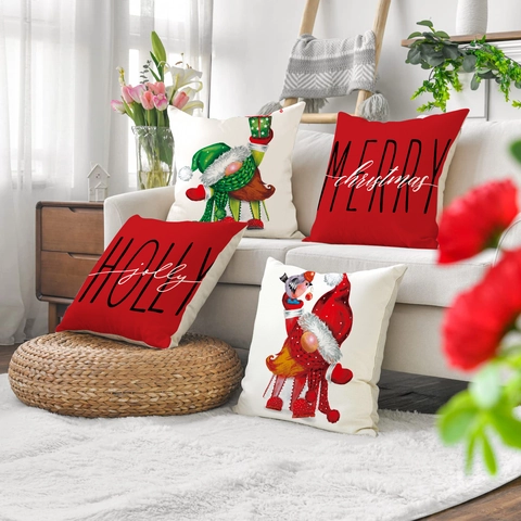 Christmas Pillowcase Cushion Cover Linen Texture Polyester Cartoon Gnome Merry Christmas For Home Sofa Holiday Decor
