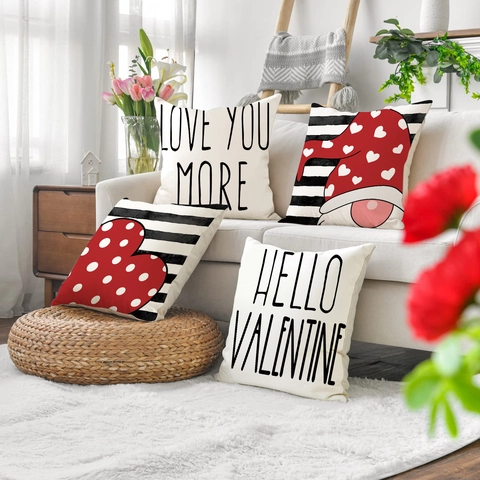 Valentin Tag Dekokissenbezüge Leinen Polyester Mischung Herz Zwerg Streifen Kissenhülle Sofa Deko