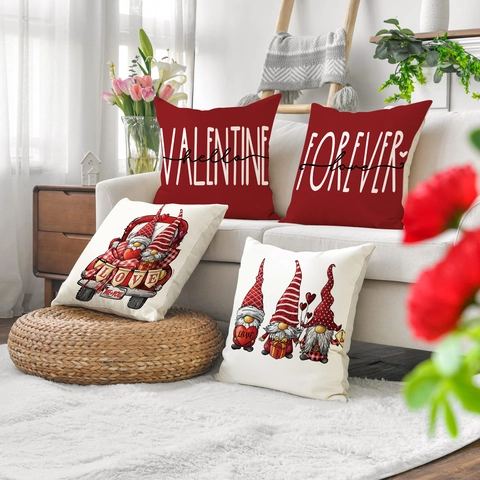 Federa per Cuscino di San Valentino Con Stampa a Cuore e Gnomi Federa Decorativa per Divano Auto Casa Valentine Forever Love