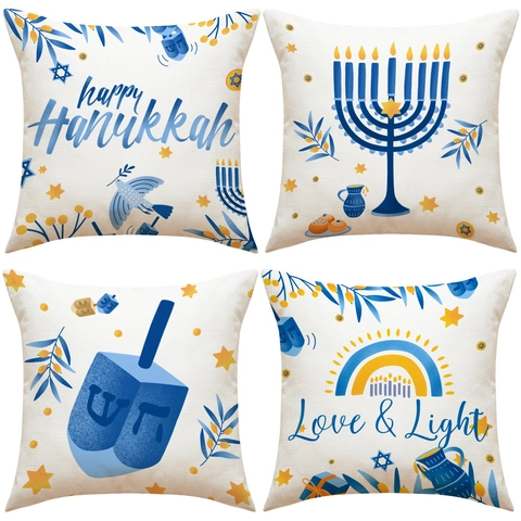 Hanukkah Kissenbezug Dekorativ Polyester Leinen Menorah Dreidel Davidstern Druck Sofa Kissenhülle Festival Home Deko