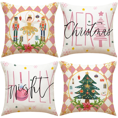 Weihnachts Kissenbezug Aus Leinen Nussknacker Ballerina Quadratische Dekorative Kissenhülle Für Sofa Und Wohnzimmer Deko