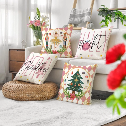 Weihnachts Kissenbezug Aus Leinen Nussknacker Ballerina Quadratische Dekorative Kissenhülle Für Sofa Und Wohnzimmer Deko