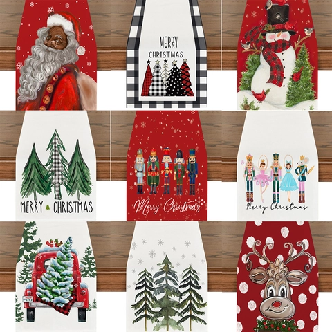 Weihnachten Leinen Tischläufer Nussknacker Soldat Weihnachtsmann Rentier Schneemann Druck Esszimmer Feiertag Tischdekoration