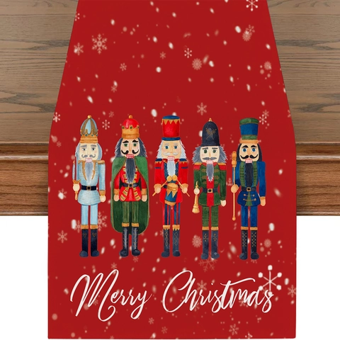 Weihnachten Leinen Tischläufer Nussknacker Soldat Weihnachtsmann Rentier Schneemann Druck Esszimmer Feiertag Tischdekoration