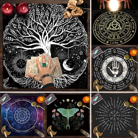Nappe Tarot Velours Tapis Autel Arbre De Vie Zodiaque Astrologie Divination Méditation Mystique Décoration