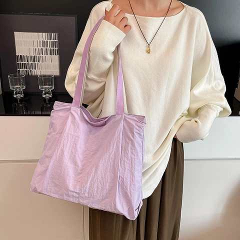 Dames Tote Bag Grote Capaciteit Lichtgewicht Rimpel Nylon Schoudertas Voor Woon-Werkverkeer School Simpel Casual