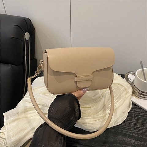 Retro PU Leather Small Square Crossbody Bag Women Minimalist Solid Color Shoulder Bag with Chain Strap Autumn Fashion Bag