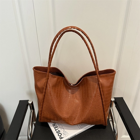 Dames Grote Capaciteit Krokodillenpatroon PU Leer Tote Bag Minimalistische Schoudertas Pendelen Reizen Handtas Retro Design