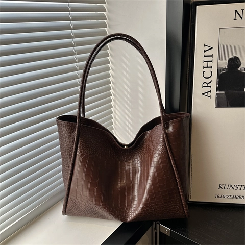 Dames Grote Capaciteit Krokodillenpatroon PU Leer Tote Bag Minimalistische Schoudertas Pendelen Reizen Handtas Retro Design