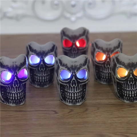 Spooky Totenkopf LED Kerzenlicht Kunststoff Elektronisch Leuchtend Halloween Party Deko Gotische Tischdekoration Farblicht