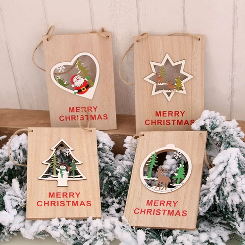 Cartello Appeso in Legno di Natale Merry Christmas Placca Porta Renna Pupazzo di Neve Babbo Natale Decorazione Albero Parete