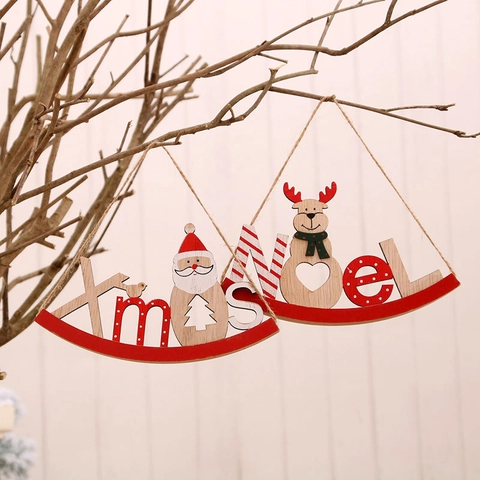 Ornamento Natalizio in Legno a Forma di Cavallo a Dondolo Con Lettere Xmas Noel Babbo Natale Pupazzo di Neve Renna Decorazione