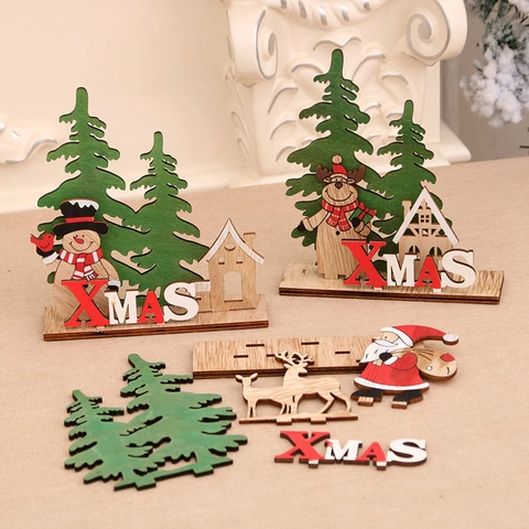 DIY Wooden Christmas Desktop Ornament XMAS Letter Puzzle Santa Snowman Reindeer Table Decor Holiday Centerpiece Gift