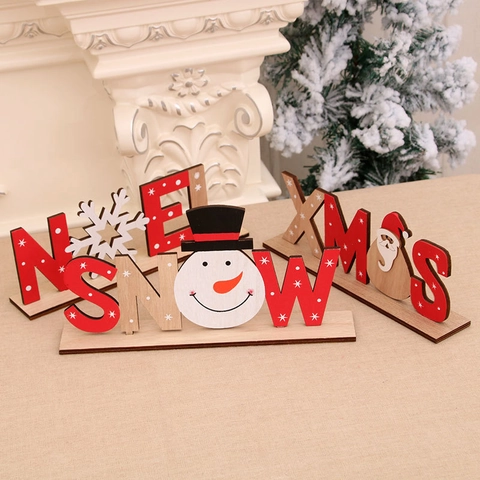 Decorazioni con Lettere di Legno di Natale DIY Arredo Tavola Noel Snow Xmas Babbo Natale Pupazzo di Neve Fiocco di Neve Casa