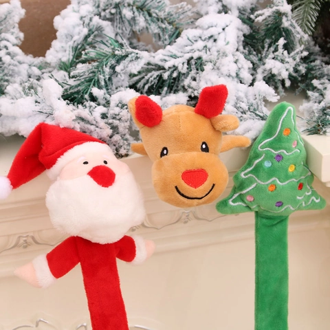 Christmas Slap Bracelet Plush Santa Claus Reindeer Christmas Tree Holiday Party Favors Soft Flannel Wristband For Kids