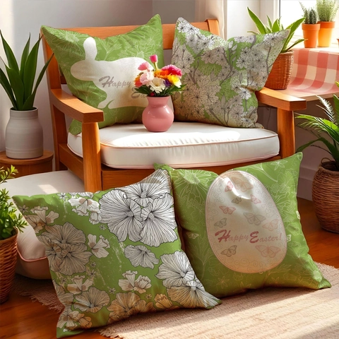 Ostern Hase Blumen Kissenbezug Leinen Atmungsaktiv Dekorativ Sofakissenbezug Für Wohnzimmer Sofa Zuhause Ostern Dekoration