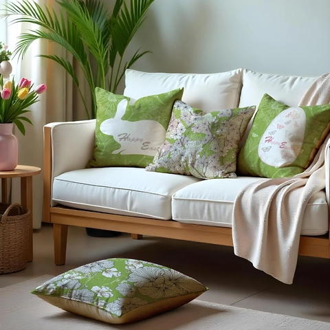 Ostern Hase Blumen Kissenbezug Leinen Atmungsaktiv Dekorativ Sofakissenbezug Für Wohnzimmer Sofa Zuhause Ostern Dekoration