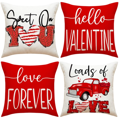 Valentinstag Kissenbezüge Leinen Polyester Herz Roter Truck Liebe Muster Dekorative Kissenhülle Home Decor Geschenk
