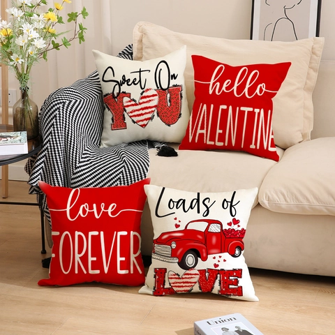 Valentinstag Kissenbezüge Leinen Polyester Herz Roter Truck Liebe Muster Dekorative Kissenhülle Home Decor Geschenk