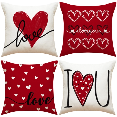 Romantic Heart Love Pattern Polyester Cushion Cover Modern Minimalist Decorative Pillow Cover For Valentine Day Home Decor