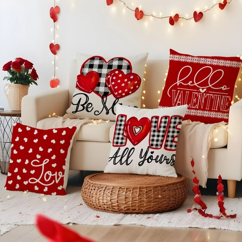 Funda De Cojín De Lino Con Estampado De Corazón De San Valentín Funda De Almohada Decorativa De Carta De Amor Para Sofá