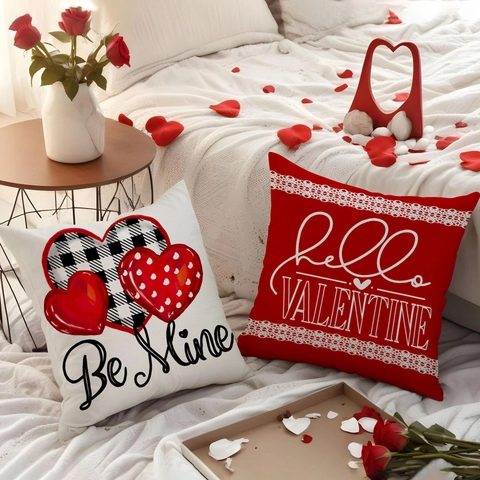 Funda De Cojín De Lino Con Estampado De Corazón De San Valentín Funda De Almohada Decorativa De Carta De Amor Para Sofá
