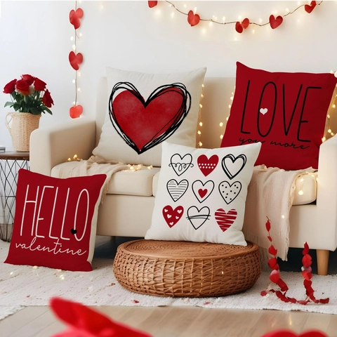 Funda De Cojin Con Patron De Corazon De Lino Para El Dia De San Valentin Impresion De Letras Romanticas Para Sofa Decoracion