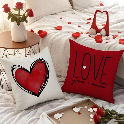 Funda De Cojin Con Patron De Corazon De Lino Para El Dia De San Valentin Impresion De Letras Romanticas Para Sofa Decoracion