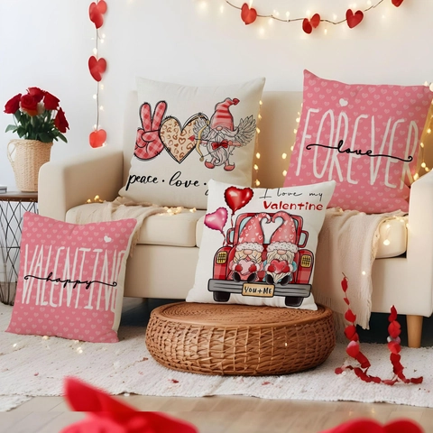 Valentine's Day Heart Leopard Print Linen Cushion Cover Holiday Gnome Love Letter Decor Pillowcase For Sofa Home Gift