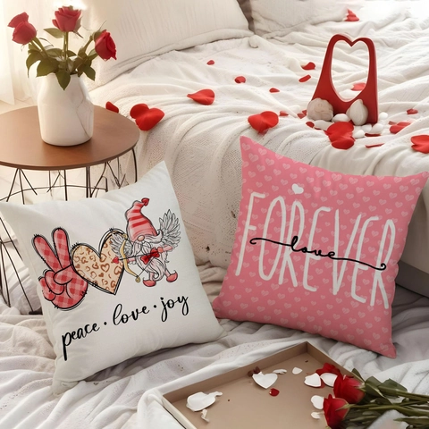 Valentine's Day Heart Leopard Print Linen Cushion Cover Holiday Gnome Love Letter Decor Pillowcase For Sofa Home Gift