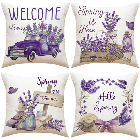 Lavendel Frühling Bauernhaus Dekorative Kissenbezug Leinenoptik Blumen LKW Lila Schmetterling Kissenbezug Home Decor