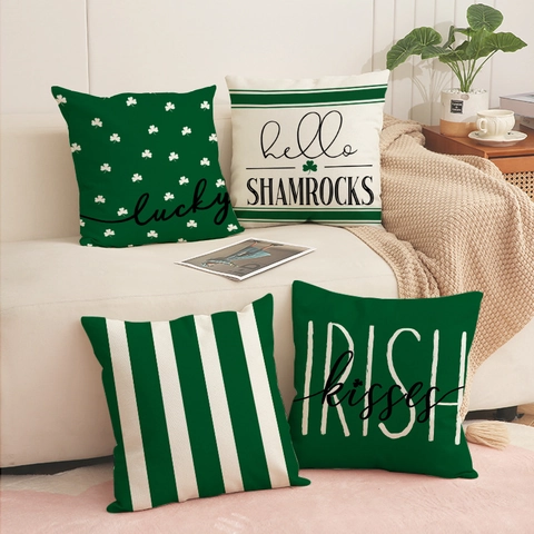 St Patrick's Day Decorative Pillow Case Shamrock Clover Lucky Irish Pattern Cushion Cover For Living Room Sofa Polyester