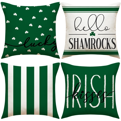 St Patrick's Day Decorative Pillow Case Shamrock Clover Lucky Irish Pattern Cushion Cover For Living Room Sofa Polyester